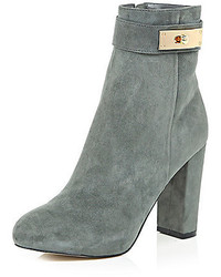 River Island Grey Suede Lock Heeled Ankle Boots