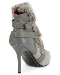 Charles Jourdan Knife Leather Suede Rabbit Fur Ankle Boots