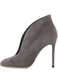 Gianvito Rossi Suede V Neck Ankle Bootie Gray