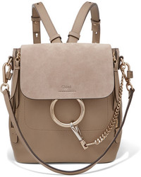 Chloé Faye Small Textured Leather And Suede Backpack Gray