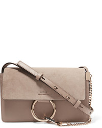 Chloé Faye Small Leather And Suede Shoulder Bag Gray