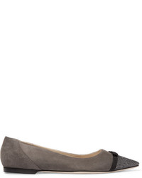 Jimmy Choo Dorothy Glittered Suede Point Toe Flats Gray