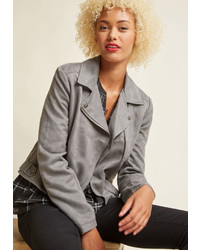 Mcjh302454 Johanness Get Ready To Rock The Radiance You Feel In This Faux Suede Biker Jacket From Jack By Bb Dakota Silver Snaps Accent The Lapels And Waist Panels Of This Stone Grey Layer While Matching Zippers Fasten The Pockets And Front Of This Fabul