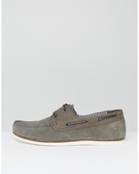 Asos Boat Shoes In Gray Suede With White Sole