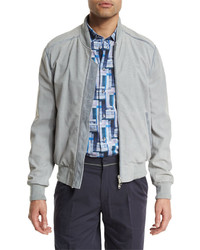 Brioni Perforated Suede Bomber Jacket Light Gray