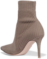 Gianvito Rossi Katie 85 Suede And Ribbed Knit Sock Boots Taupe