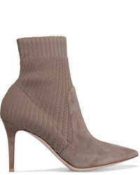 Gianvito Rossi Katie 85 Suede And Ribbed Knit Sock Boots Taupe