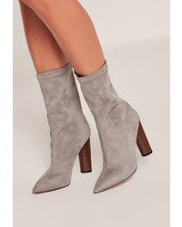 Missguided Grey Microfibre Wooden Heeled Boots