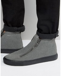 Asos Zip Boots In Gray Faux Suede With Chunky Sole