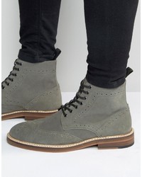 Grey Suede Brogue Boots