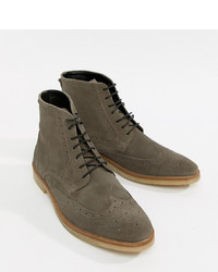 ASOS DESIGN Brogue Boots In Grey Suede With Sole