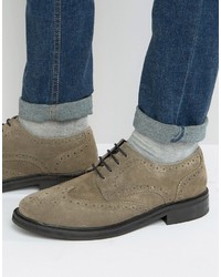 Asos Brogue Shoes In Gray Suede