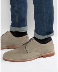 Asos Brogue Shoes In Gray Suede With Contrast Sole