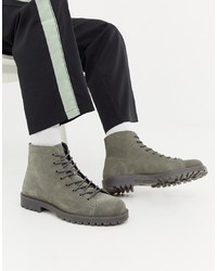 ASOS DESIGN Lace Up Boots In Grey Suede With Grey Sole
