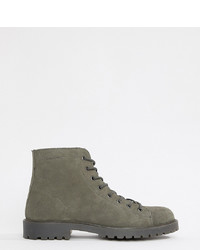 ASOS DESIGN Wide Fit Lace Up Boots In Grey Suede With Grey Sole