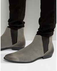 Asos Pointed Chelsea Boots In Gray Suede