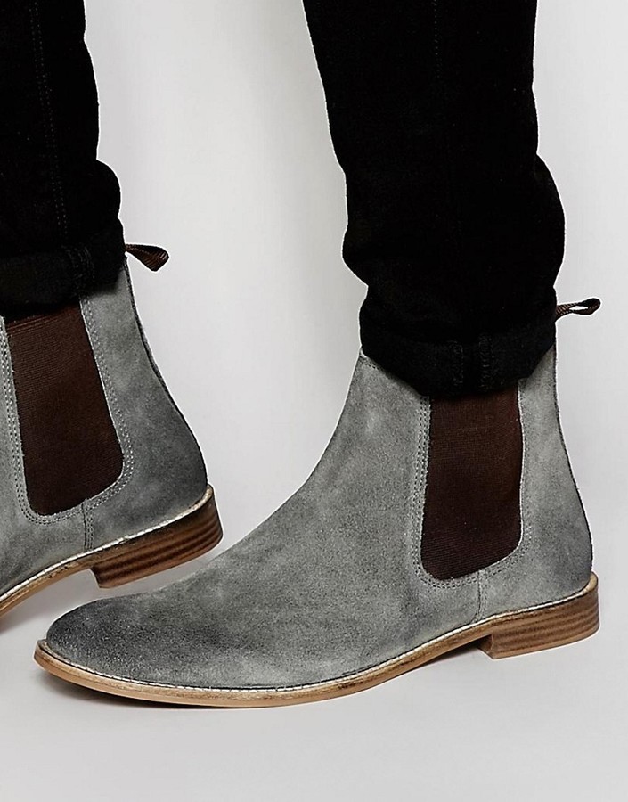 Asos Brand Chelsea Boots In Gray Suede 