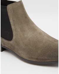 Asos Brand Chelsea Boots In Gray Suede With Back Pull