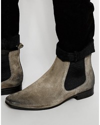 Asos Brand Chelsea Boots In Gray Suede With Back Pull