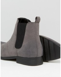 Asos Chelsea Boots In Gray Faux Suede