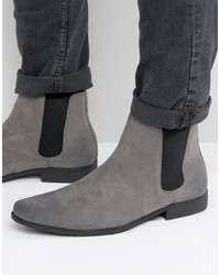 Asos Chelsea Boots In Gray Faux Suede