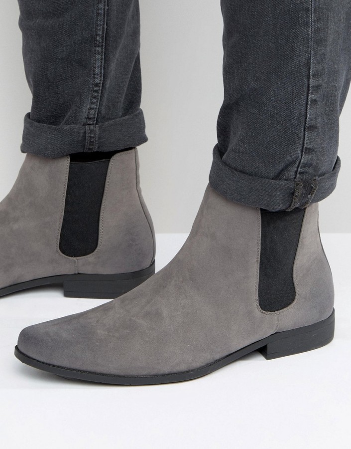 Asos Chelsea Boots In Gray Faux Suede, $11 | Asos | Lookastic