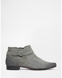 Asos Chelsea Boots In Gray Suede With Buckle Strap