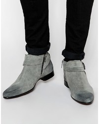 Asos Chelsea Boots In Gray Suede With Buckle Strap