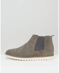 Asos Chelsea Boots In Gray Suede With White Sole