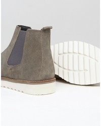 Asos Chelsea Boots In Gray Suede With White Sole