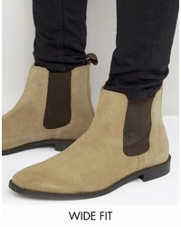 Asos Wide Fit Chelsea Boots In Stone Suede