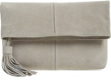 grey suede clutch