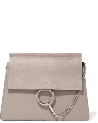 Chloé Faye Medium Leather And Suede Shoulder Bag Gray