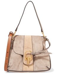 Chloé Lexa Small Leather Trimmed Suede Shoulder Bag Gray