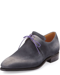 Arca Corthay Suede Derby Shoe With Flint Patina Purple Piping Grey