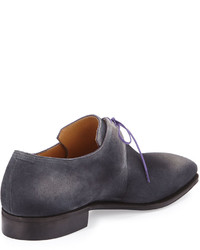 Arca Corthay Suede Derby Shoe With Flint Patina Purple Piping Grey