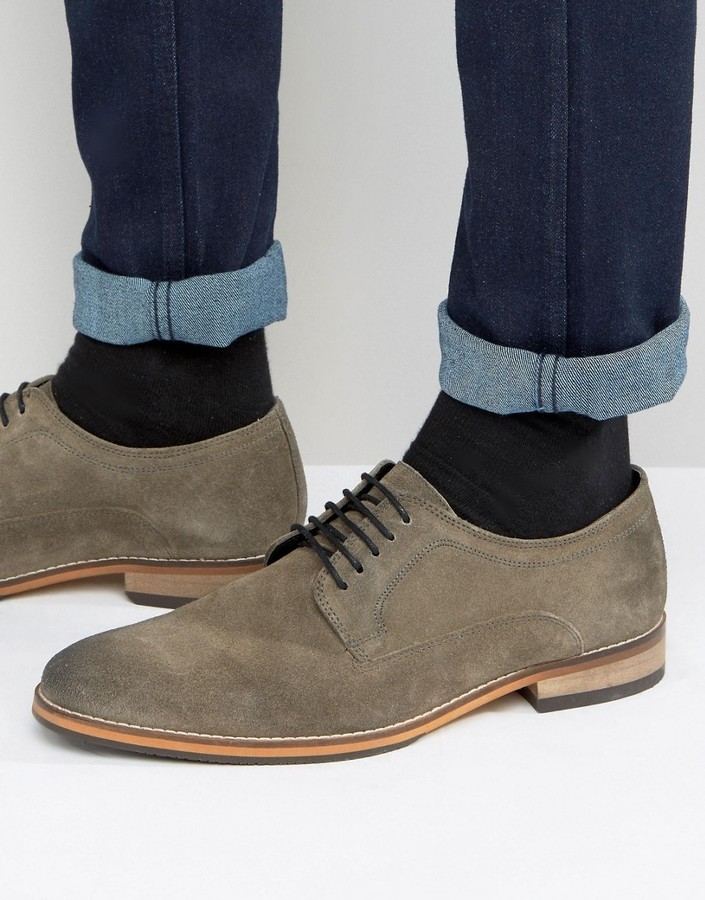 Asos Derby Shoes In Gray Suede With 