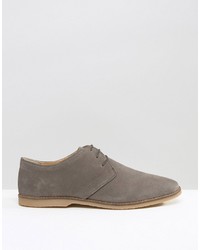 Asos Derby Shoes In Gray Suede With Piped Edging