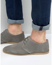 Asos Derby Shoes In Gray Suede With Piped Edging