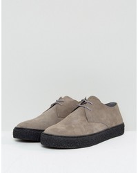Asos Lace Up Derby Shoes In Gray Suede With Black Sole