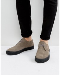 Asos Lace Up Derby Shoes In Gray Suede With Black Sole
