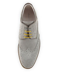 Kenneth Cole Social Gathering Perforated Suede Wingtip Grayyellow