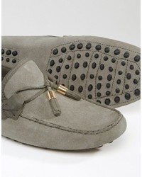 Asos Driving Shoes In Gray Suede With Tassel And Gold Clips