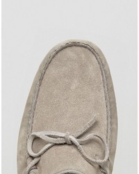 Asos Driving Shoes In Gray Suede With Tie Front