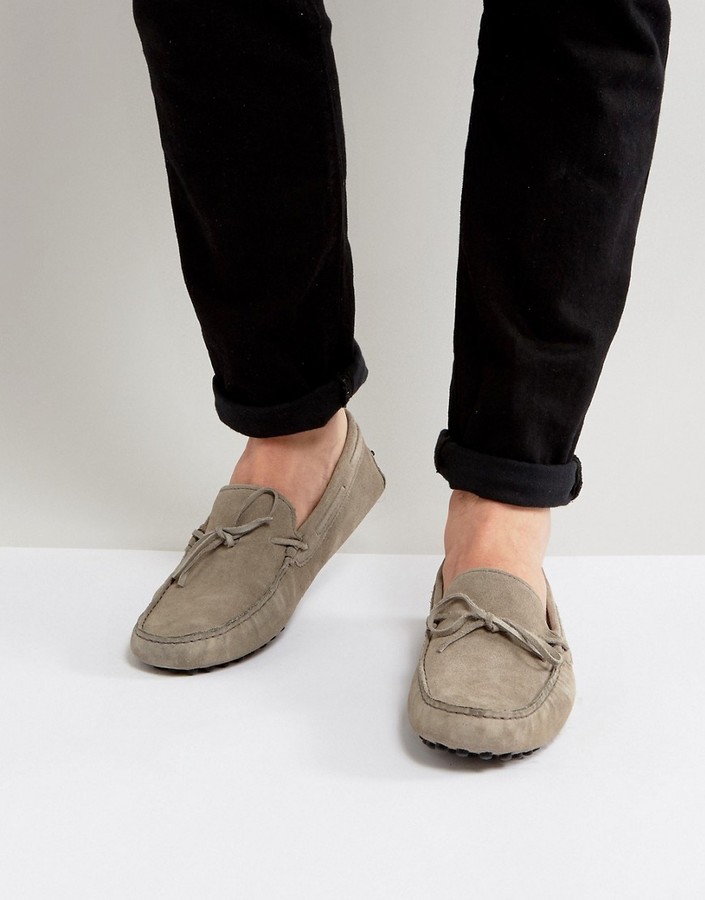 Asos Driving Shoes In Gray Suede With 