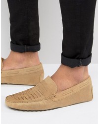 Asos Loafers In Stone Suede With Woven Detail