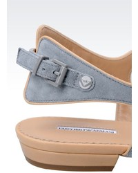 Giorgio Armani Flat T Strap Sandal In Two Color Suede