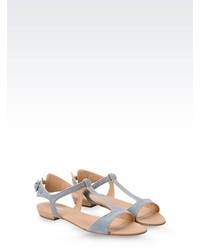 Giorgio Armani Flat T Strap Sandal In Two Color Suede
