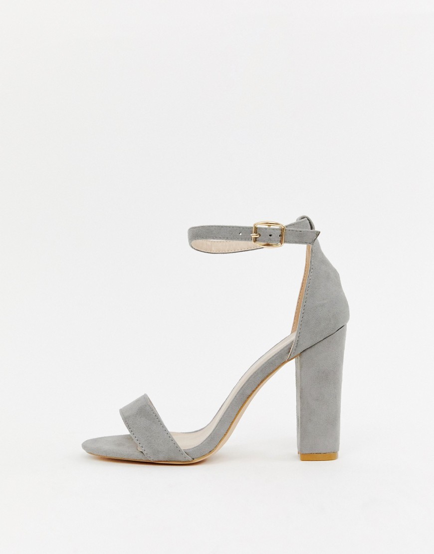 gray suede block heel sandal