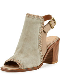 Frye Charlize Whipstitched Suede Block Heel Sandal Gray